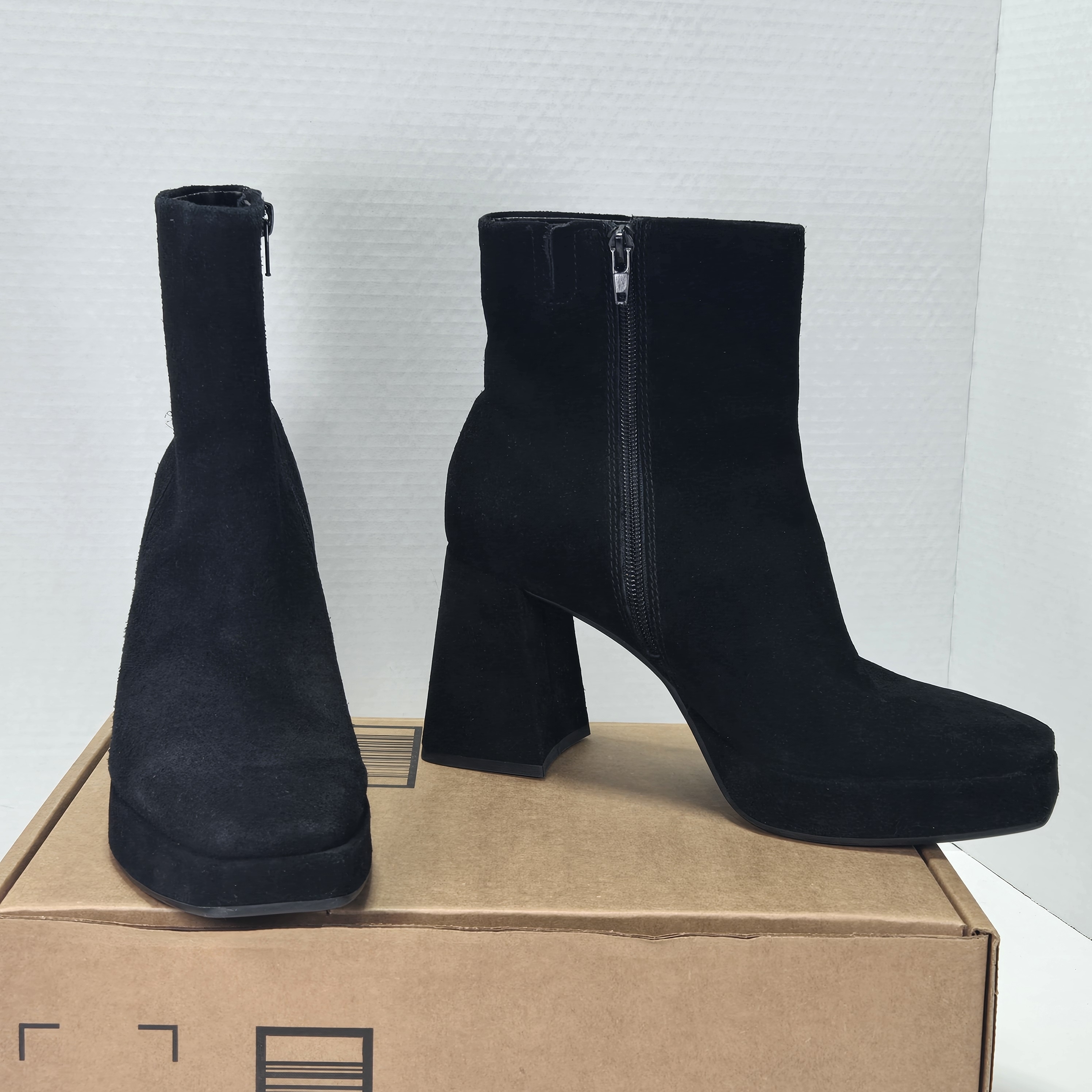 Dolce Vita Gracey Black Suede Leather Platform Block Heeled Boots Size 7.5 7 1/2